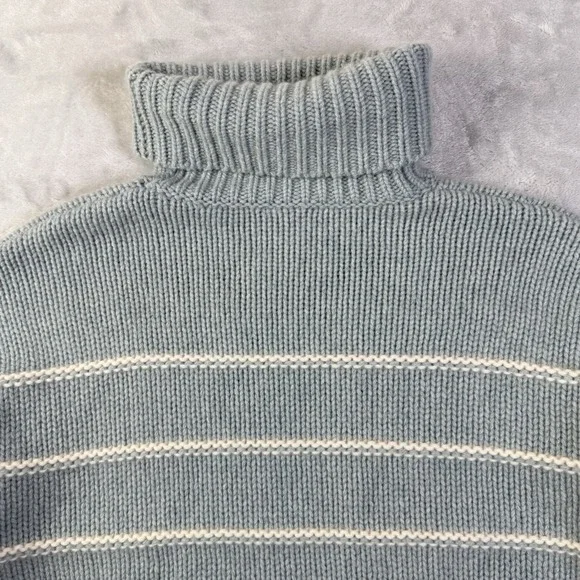 Garnet Hill 100% Recycled Cashmere Turtleneck Sweater Women's XS Blue Striped - Picture 9 of 13